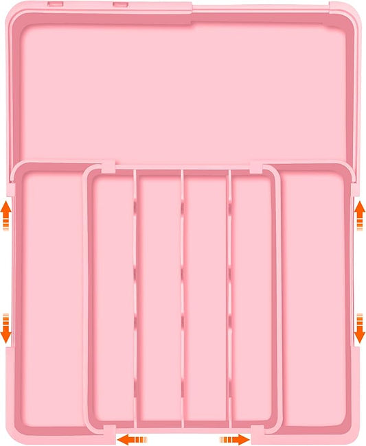 Silverware Organizer - Expandable Silverware Drawer Organizer, Adjustable Drawer Organizer, Silverware Tray for Drawer 15.2"x 19" Utensil Drawer Organizer, Kitchen Organizers Storage, Pink