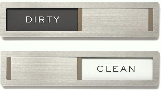 Clean dirty magnet for dishwasher, Kubik Letters Premium Stainless Steel Grade 304, Kitchen Organizers and Storage Decor Accessories, Extra Adhesive Tapes Included.