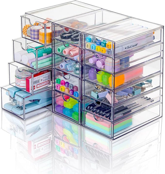 Clear Acrylic Organizer with Drawers | 15-Drawer Desktop Unit | Makeup & Desk Organization and Storage Box for Office, Craft, Vanity Table, Bathroom, Home Essentials